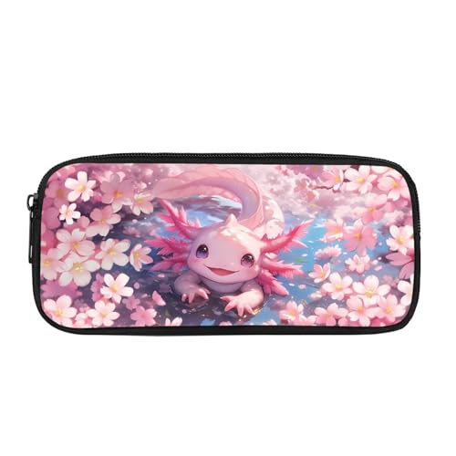 JUDENTIDOS Federmäppchen für Jungen und Mädchen, niedliches Federmäppchen mit Reißverschluss, Kirschblüte Axolotl, Taschen-Organizer von JUDENTIDOS