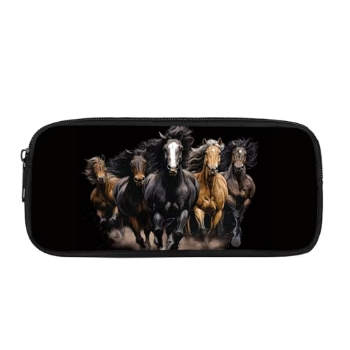 JUDENTIDOS Federmäppchen für Jungen und Mädchen, niedliches Federmäppchen mit Reißverschluss, Schwarzes Pferd, Taschen-Organizer von JUDENTIDOS