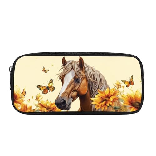 JUDENTIDOS Federmäppchen für Kinder, Mädchen, Jungen, Schule, Schreibwaren, Geldbörse, Organizer, Sonnenblumenpferd, Taschen-Organizer von JUDENTIDOS