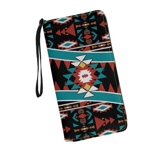 JUDENTIDOS Geldbörsen für Damen, Kreditkartenetui, Clutch, Leder, lange Geldbörsen mit Handgelenkschlaufe, Southwest Tribal Indianer Azteken, Einheitsgröße von JUDENTIDOS