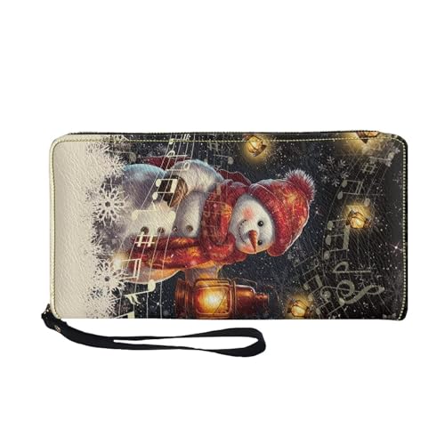 JUDENTIDOS Geldbörsen für Damen, RFID-blockierend, Kartenhalter, Geldbörse, Leder, langer Reißverschluss, Clutch-Handgelenk, Frohe Weihnachten Schneemann, Einheitsgröße von JUDENTIDOS