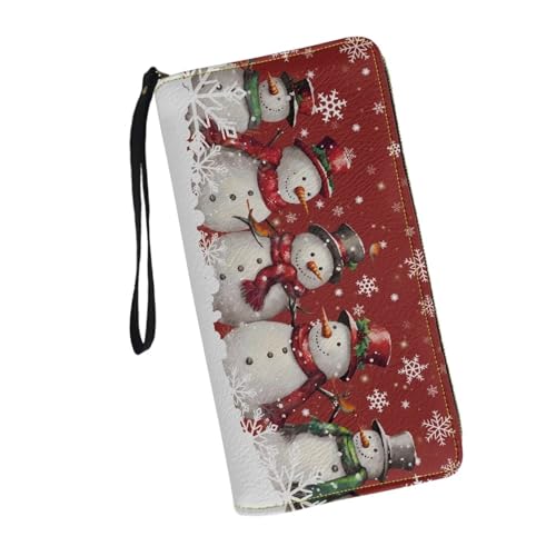 JUDENTIDOS Geldbörsen für Damen, RFID-blockierend, Kartenhalter, Geldbörse, Leder, langer Reißverschluss, Clutch-Handgelenk, Niedlicher Weihnachts-Schneemann, Einheitsgröße von JUDENTIDOS