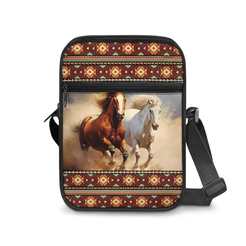 JUDENTIDOS Herren Messenger Bag Crossbody Schultertaschen Reisetasche Damen Geldbörse Casual Sling Pack für Arbeit Geschäft, Soustwest Indianer-Aztekenpferd, Einheitsgröße von JUDENTIDOS
