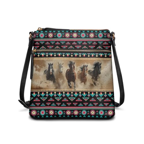 JUDENTIDOS Individuelle Crossbody-Taschen für Damen, Leder-Tragetaschen, Hobo-Umhängetasche, Schulterhandtaschen mit verstellbarem Riemen, Southwest Native American Aztec Navajo-Pferd, Einheitsgröße JUDENTIDOS Individuelle Crossbody-Taschen für Damen, Leder-Tragetaschen, Hobo-Umhängetasche, Schulterhandtaschen mit verstellbarem Riemen, Southwest Native American Aztec Navajo-Pferd, Einheitsgröße von JUDENTIDOS