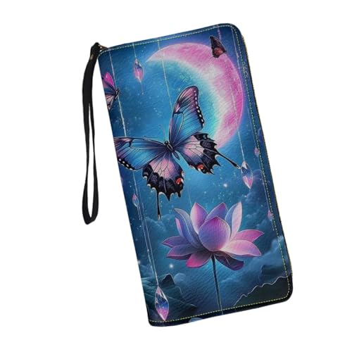 JUDENTIDOS Individuelle Handgelenk-Geldbörsen für Damen, Leder, Clutch, langer Reißverschluss, RFID-Kreditkartenhalter, Blue Butterfly Moon, Einheitsgröße JUDENTIDOS Individuelle Handgelenk-Geldbörsen für Damen, Leder, Clutch, langer Reißverschluss, RFID-Kreditkartenhalter, Blue Butterfly Moon, Einheitsgröße von JUDENTIDOS