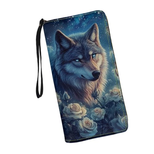 JUDENTIDOS Individuelle Handgelenk-Geldbörsen für Damen, Leder, Clutch, langer Reißverschluss, RFID-Kreditkartenhalter, Blue Galaxy Wolf Floral, Einheitsgröße JUDENTIDOS Individuelle Handgelenk-Geldbörsen für Damen, Leder, Clutch, langer Reißverschluss, RFID-Kreditkartenhalter, Blue Galaxy Wolf Floral, Einheitsgröße von JUDENTIDOS