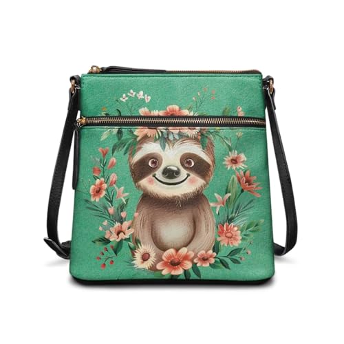 JUDENTIDOS Individuelle Schultertasche für Damen, mit Reißverschlusstaschen, Umhängetasche, Leder-Tragetasche, Tragegriff oben, Niedliche Faultier, Einheitsgröße JUDENTIDOS Individuelle Schultertasche für Damen, mit Reißverschlusstaschen, Umhängetasche, Leder-Tragetasche, Tragegriff oben, Niedliche Faultier, Einheitsgröße von JUDENTIDOS