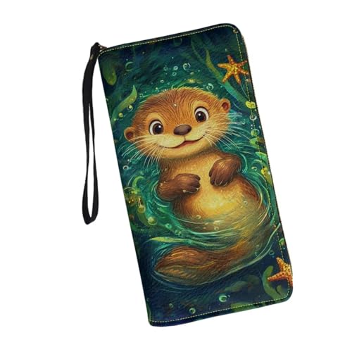JUDENTIDOS Niedliche Damen-Geldbörse, Leder, lang, RFID-blockierend, Kartenhalter, Clutch-Organizer, Lustiger Otter, Einheitsgröße von JUDENTIDOS