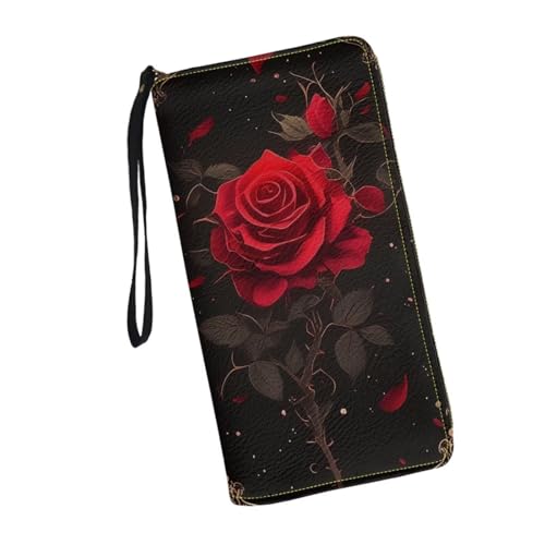 JUDENTIDOS Niedliche Damen-Geldbörse, Reißverschluss, lange Geldbörse, mehrere Kartenfächer, Clutch-Handgelenk, Gotische rote Rose, Einheitsgröße JUDENTIDOS Niedliche Damen-Geldbörse, Reißverschluss, lange Geldbörse, mehrere Kartenfächer, Clutch-Handgelenk, Gotische rote Rose, Einheitsgröße von JUDENTIDOS