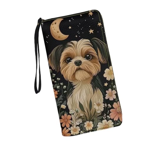 JUDENTIDOS Niedliche Damen-Geldbörse, Reißverschluss, lange Geldbörse, mehrere Kartenfächer, Clutch-Handgelenk, Yorkshire Terrier Moon Floral, Einheitsgröße JUDENTIDOS Niedliche Damen-Geldbörse, Reißverschluss, lange Geldbörse, mehrere Kartenfächer, Clutch-Handgelenk, Yorkshire Terrier Moon Floral, Einheitsgröße von JUDENTIDOS
