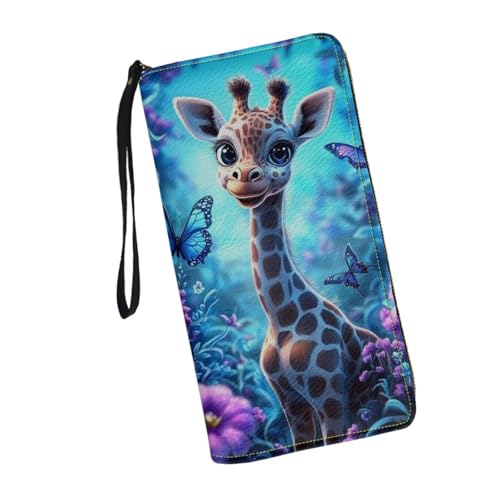 JUDENTIDOS Niedliche Geldbörse aus Leder mit Giraffen-Blumenmuster, lange Münzgeldbörse, Damen, Mädchen, mit Reißverschluss, Niedliches Giraffenblumen, Einheitsgröße von JUDENTIDOS