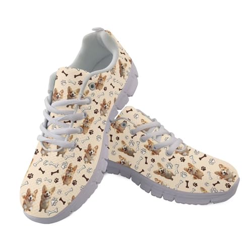 JUDENTIDOS Schuhe für Herren Damen Walking Laufschuhe Sneaker Joggingschuhe, Funny Corgi Bone Paws, 47 EU von JUDENTIDOS