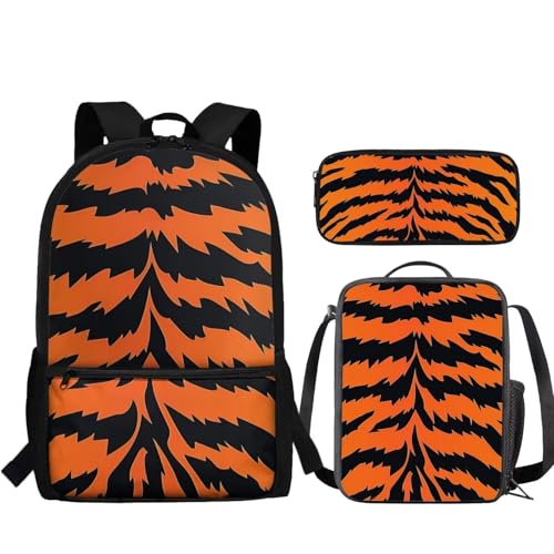 JUDENTIDOS Schulrucksack-Set für Jungen und Mädchen, 3-in-1, Schultasche, Büchertasche mit Lunchtasche, Federmäppchen, Tiger Streifen von JUDENTIDOS