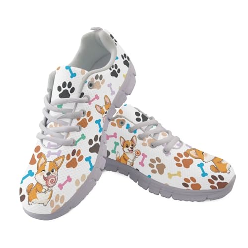 JUDENTIDOS Sneakers für Damen und Herren, leichte Tennisschuhe, rutschfest, Fitnessstudio, Workout-Schuhe, atmungsaktives Netzgewebe, Laufschuhe, Walkingschuhe, Bunte Corgi-Pfoten, 47 EU von JUDENTIDOS