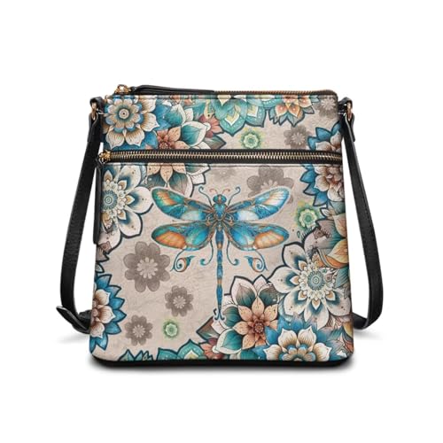 JUDENTIDOS Süße Umhängetasche für Damen, Leder, Hobo-Handtasche, Schultertasche mit verstellbarem Riemen, Mandala Libelle, Einheitsgröße von JUDENTIDOS