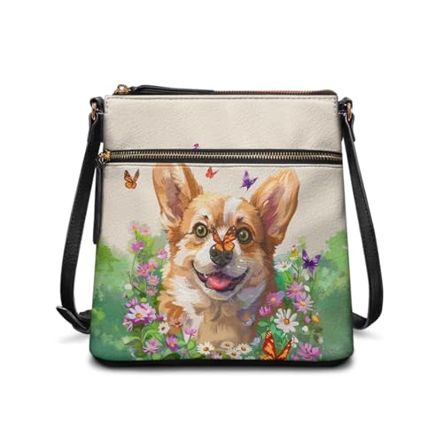 JUDENTIDOS Tragetasche für Damen, Designer-Umhängetasche, Handtasche, Reisetasche, mit verstellbarem Riemen, Lustiger Corgi, Einheitsgröße von JUDENTIDOS