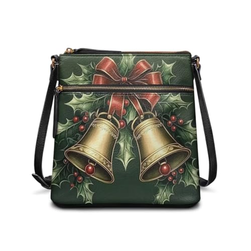 JUDENTIDOS Umhängetasche für Damen, Leder, Umhängetasche, Hobo-Handtasche, Geldbörse, Frohe Weihnachten Glocke, Einheitsgröße JUDENTIDOS Umhängetasche für Damen, Leder, Umhängetasche, Hobo-Handtasche, Geldbörse, Frohe Weihnachten Glocke, Einheitsgröße von JUDENTIDOS