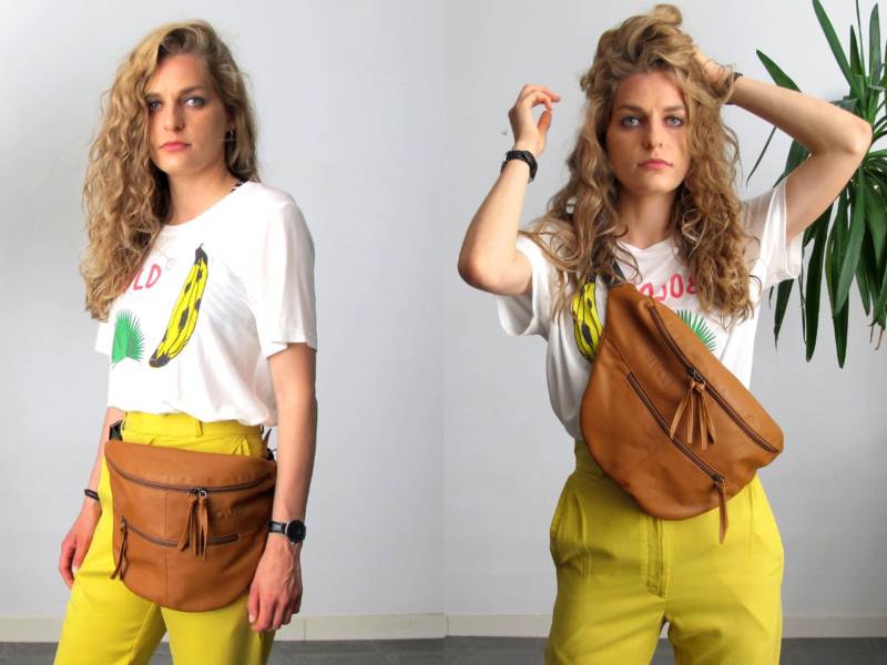 3In1 Leder Doppel Reißverschluss Gürteltasche - Große Bauchtasche Aus Weichem Crossbody Ledertasche Damen Handgemachte Judtlv von JUDtlv