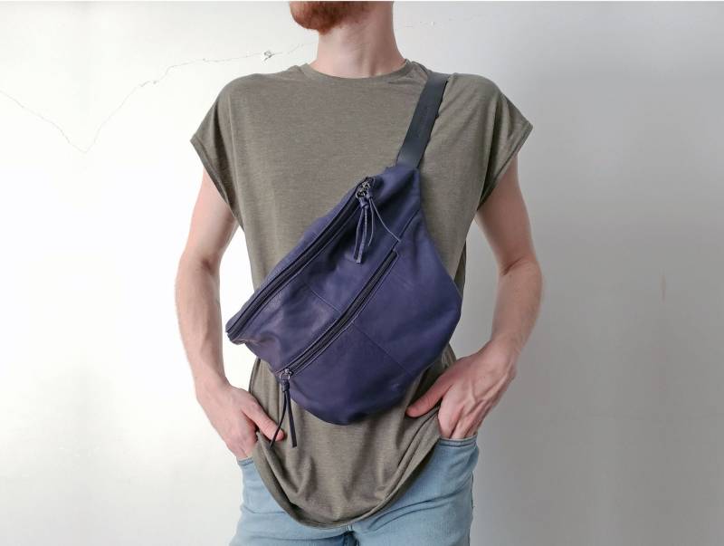 3In1 Marine Blaue Ledertasche Leder Crossbody Weiches Hobo Bag Slouchy Taille Geldbörse Sling Gürteltasche Frauen von JUDtlv