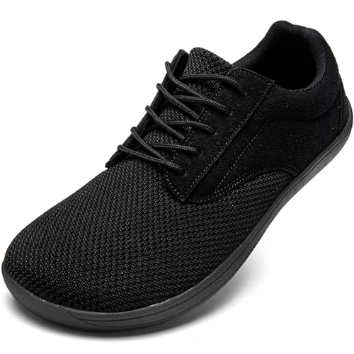 JUEQIBAA Barfuß Schuhe Herren Schuhe Breite Füße Weit Zehenschuhe Zero-Drop Sohle Minimalschuhe Atmungsaktiv Barfusslaufschuhe Alle Schwarz EU 44 von JUEQIBAA