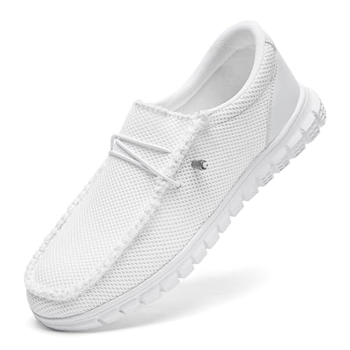 JUEQIBAA Herren Schuhe Freizeitschuhe Bootsschuhe Walkingschuhe Bequem Slip-On Für Herren Lässig Leicht rutschfest Die Bootsschuhe Der Männer Weiß Größe EU 39 von JUEQIBAA