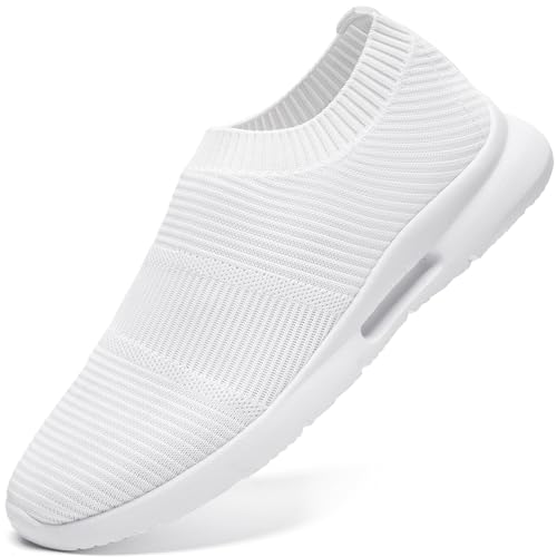 JUEQIBAA Schuhe Herren Sommerschuhe Leichtgewichts Laufschuhe Turnschuhe Freizeitschuhe Männer Schuhe Atmungsaktiv Slip on Sneaker Weiß 41 von JUEQIBAA