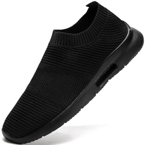 JUEQIBAA Slip on Sneaker Herren Turnschuhe Sportschuhe Laufschuhe Atmungsaktiv Joggingschuhe Straßenlaufschuhe Outdoor Walkingschuhe Schwarz 45 von JUEQIBAA