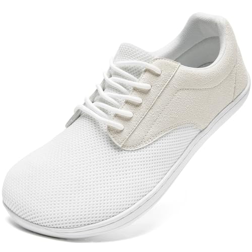 JUEQIBAA Sneaker Herren Schuhe Breite Füße Weit Zehenschuhe Sommerschuhe Zero-Drop Sohle Sportschue Atmungsaktiv Barfusslaufschuhe Weiß EU 42 von JUEQIBAA