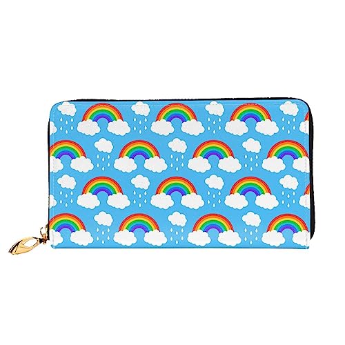Damen-Geldbörse aus Leder, Regenbogenwolken, Regentropfen, großes Fassungsvermögen, Kartenhalter, Damengeldbörse mit mehreren Kartenfächern, lange Damengeldbörse mit Reißverschlussfach, 19 x 10,5 cm, Damen-Geldbörse aus Leder, Regenbogenwolken, Regentropfen, großes Fassungsvermögen, Kartenhalter, Damengeldbörse mit mehreren Kartenfächern, lange Damengeldbörse mit Reißverschlussfach, 19 x 10,5 cm, von JUEXDEME