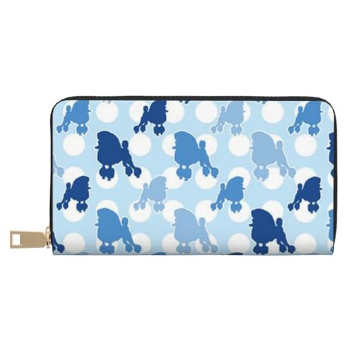 JUEXDEME Blue Poodle Polka Dot Lange Kunstleder Clutch Chic Stilvolle Damen Geldbörse für moderne Frauen Große Kapazität Kartenhalter und Organizer-Taschen Langlebige Geldbörse Handtasche für den von JUEXDEME