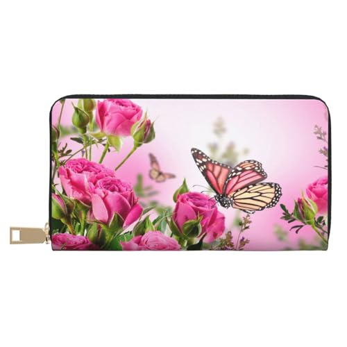 JUEXDEME Butterfly Kissing Flowers Long Faux Leather Clutch Chic Stylish Women's Wallets for Modern Women Large Capacity Card Holder and Organizer Pockets Durable Purse Handbag for Everyday Travel, von JUEXDEME