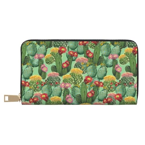 JUEXDEME Cactus Floral Bloom Long Faux Leather Clutch Chic Stylish Women's Wallets for Modern Women Large Capacity Card Holder and Organizer Pockets Durable Purse Handbag for Everyday Travel, weiß, von JUEXDEME