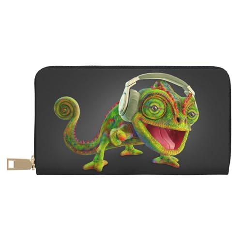 JUEXDEME Chameleon Listen Music Long Faux Leather Clutch Chic Stylish Women's Wallets for Modern Women Large Capacity Card Holder and Organizer Pockets Durable Purse Handbag for Everyday Travel, weiß, von JUEXDEME