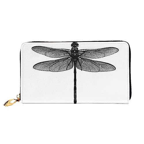 JUEXDEME Damen-Geldbörse aus Leder, Libellen-Design, großes Fassungsvermögen, Kartenhalter, Damengeldbörse mit mehreren Kartenfächern, lange Damengeldbörse mit Reißverschlussfach, 19 cm x 10,5 cm, von JUEXDEME