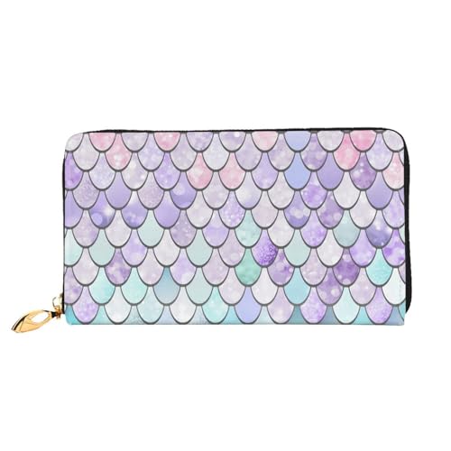 JUEXDEME Damen-Geldbörse aus Leder, Meerjungfrauen-Design, großes Fassungsvermögen, Kartenhalter, Damengeldbörse mit mehreren Kartenfächern, lange Damengeldbörse mit Reißverschlussfach, 19 x 10,5 cm, von JUEXDEME