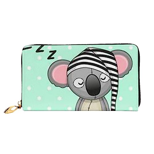 JUEXDEME Damen-Geldbörse aus Leder, Motiv: schlafende Koala-Kappe, großes Fassungsvermögen, Kartenhalter, Damengeldbörse mit mehreren Kartenfächern, lange Damengeldbörse mit Reißverschlussfach, 19 x von JUEXDEME