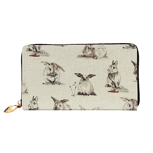 JUEXDEME Damen-Geldbörse aus Leder mit Kaninchen-Hintergrund, großes Fassungsvermögen, Kartenhalter, Damengeldbörse mit mehreren Kartenfächern, lange Damengeldbörse mit Reißverschlussfach, 19 cm x von JUEXDEME
