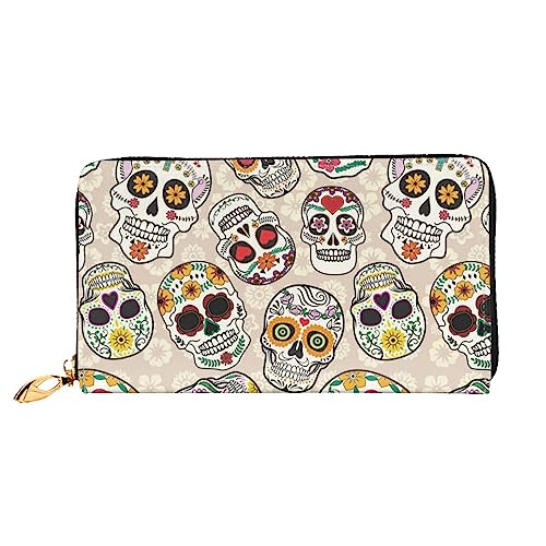 JUEXDEME Damen-Geldbörse aus Leder mit mexikanischem Totenkopf-Design, großes Fassungsvermögen, Kartenhalter, Damengeldbörse mit mehreren Kartenfächern, lange Damengeldbörse mit Reißverschlussfach, 19 von JUEXDEME