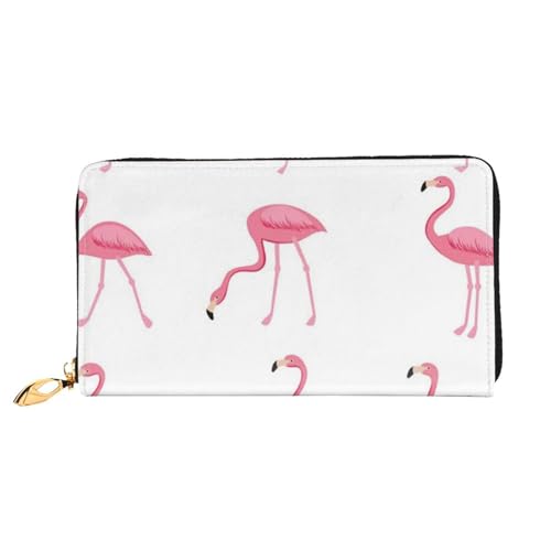 JUEXDEME Damen-Geldbörse mit Flamingos auf weißem Leder, großes Fassungsvermögen, Kartenhalter, Damengeldbörse mit mehreren Kartenfächern, lange Damengeldbörse mit Reißverschlussfach, 19 x 10,5 cm, von JUEXDEME