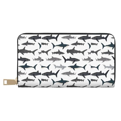 JUEXDEME Fish and Shark Lange Kunstleder-Clutch, schick, stilvolle Damengeldbörsen für moderne Frauen, großes Fassungsvermögen, Kartenhalter und Organizer-Taschen, strapazierfähige Geldbörse, von JUEXDEME