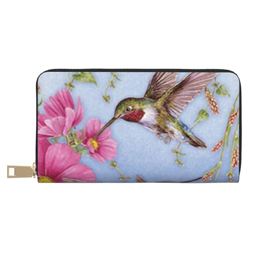 JUEXDEME Kolibri mit rosa langen Kunstleder-Clutch, schick, stilvolle Damengeldbörsen für moderne Frauen, großes Fassungsvermögen, Kartenhalter und Organizer-Taschen, strapazierfähige Geldbörse, von JUEXDEME