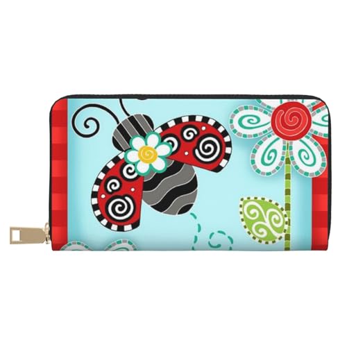 JUEXDEME Ladybug Blume Lange Kunstleder Clutch Chic Stilvolle Damengeldbörse für moderne Frauen Große Kapazität Kartenhalter und Organizer-Taschen Langlebige Geldbörse Handtasche für den täglichen von JUEXDEME