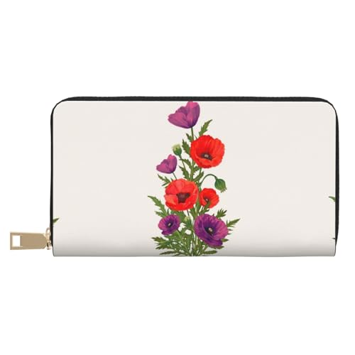 JUEXDEME Lange Clutch aus Kunstleder, Mohnblumen-Design, schick, stilvolle Damengeldbörsen für moderne Frauen, großes Fassungsvermögen, Kartenhalter und Organizer-Taschen, strapazierfähige Geldbörse, von JUEXDEME