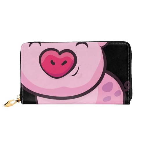 JUEXDEME Leder Damen Smile Pink Pig Geldbörsen Große Kapazität Kartenhalter Damen Geldbörse mit mehreren Kartenfächern Lange Damengeldbörse mit Reißverschlussfach 19 cm x 10,5 cm Damengeldbörsen von JUEXDEME