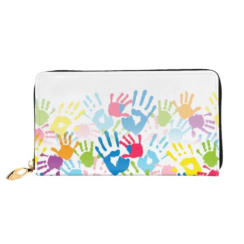 JUEXDEME Leder-Geldbörse für Damen und Kinder, Handabdruck, großes Fassungsvermögen, Kartenhalter, Damengeldbörse mit mehreren Kartenfächern, lange Damengeldbörse mit Reißverschlussfach, 19 cm x 10,5 von JUEXDEME