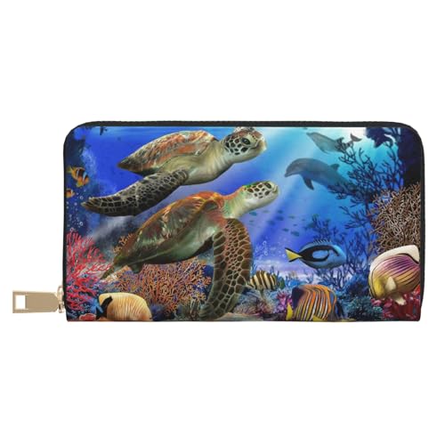 JUEXDEME Ocean Animal Turtle Long Faux Leather Clutch Chic Stylish Women's Wallets for Modern Women Large Capacity Card Holder and Organizer Pockets Durable Purse Handbag for Everyday Travel, weiß, von JUEXDEME