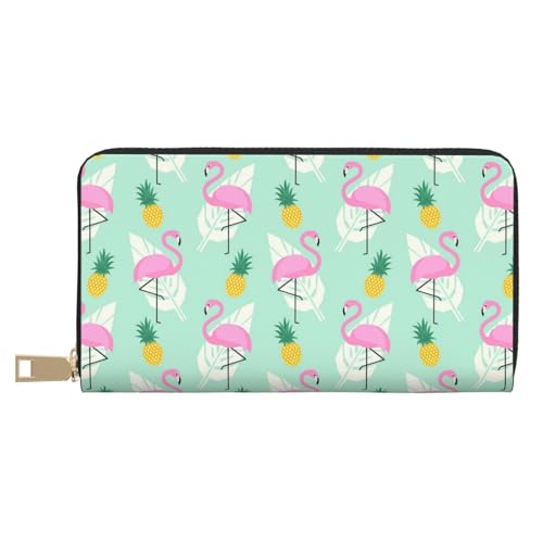 JUEXDEME Pinke Flamingo-Ananas-lange Clutch aus Kunstleder, schick, stilvolle Damengeldbörsen für moderne Frauen, großes Fassungsvermögen, Kartenhalter und Organizer-Taschen, strapazierfähige von JUEXDEME