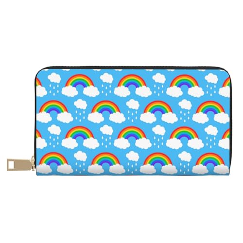 JUEXDEME Rainbow Clouds Regentropfen, lange Kunstleder-Clutch, schick, stilvolle Damen-Geldbörsen für moderne Frauen, großes Fassungsvermögen, Kartenhalter und Organizer-Taschen, strapazierfähige von JUEXDEME