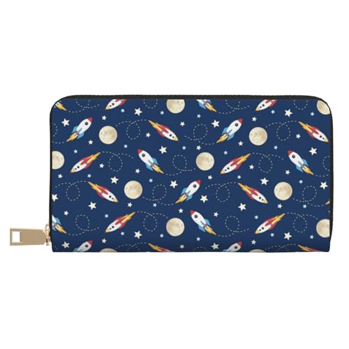 JUEXDEME Rocket in Space Lange Kunstleder-Clutch, schick, stilvolle Damen-Geldbörsen für moderne Frauen, großes Fassungsvermögen, Kartenhalter und Organizer-Taschen, strapazierfähige Geldbörse, von JUEXDEME