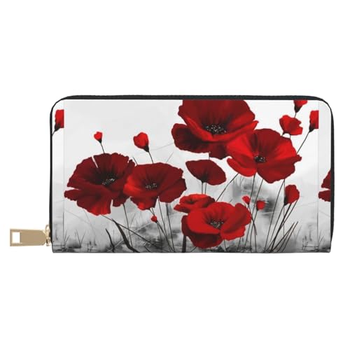 JUEXDEME Rote Mohnblumen-lange Kunstleder-Clutch, schick, stilvolle Damen-Geldbörsen für moderne Frauen, großes Fassungsvermögen, Kartenhalter und Organizer-Taschen, strapazierfähige Geldbörse, von JUEXDEME